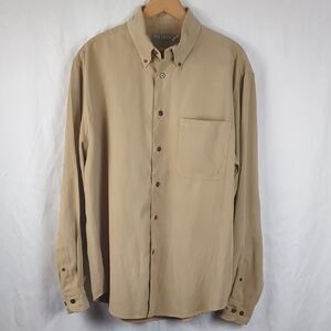 IVY CREW Men's Tan Suede Feel Chamois Button Down Shirt